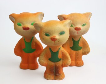 Funny vintage sports team. Small collection of toys in sport clothes. Soviet animal toy. USSR. Soviet. cat. kitten. boxer. athlete. tights