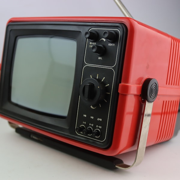 Vintage Red Portable TV Silelis 405D. Shiljalis Television USSR. Space Age Retro style TV Silelis. Prop Home Decor. Space Age Design