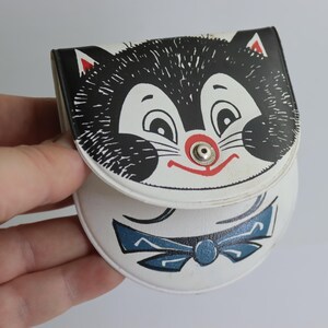 Carteira infantil soviética de gato e rato. Moedas vintage. Carteira para bebê. Souvenir feito na URSS. Bolsa de gato e rato. Cofrinho infantil.