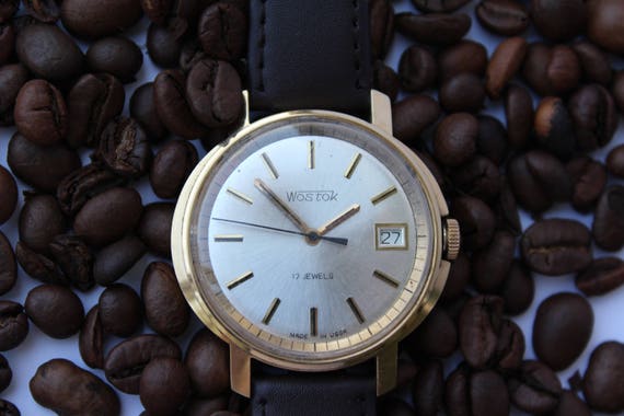 Soviet watch, gold plated, vintage mens watch Wos… - image 3