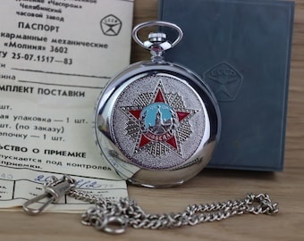 1990 New Rare pocket watch Molnija Star Victory WWII with native box, Soviet Hammer and sickle mens watch, mechanical watch, vintage gift