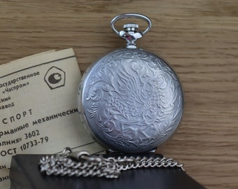 1991 New Rare pocket watch Molnija with native box, Soviet flower pattern mens watch,mechanical watch, gift openwork, vintage filigree watch