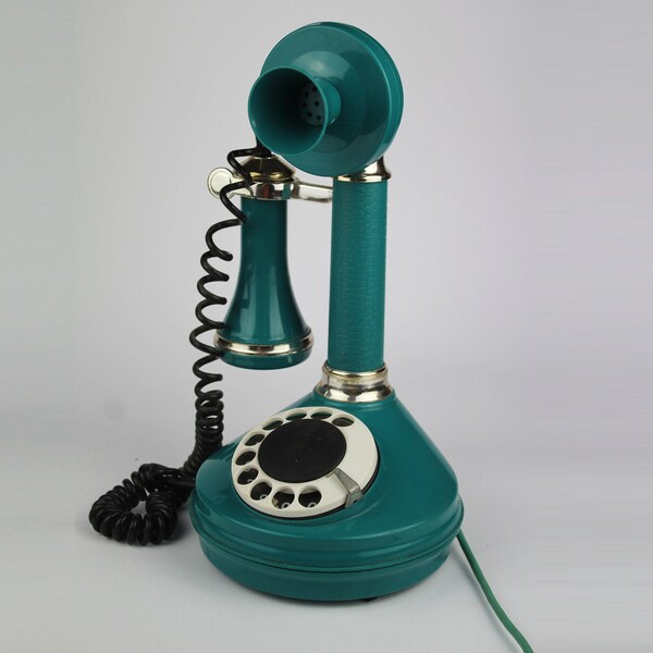 Soviet phone 1990s. Desk phone. rotary phone. Disk phone. Vintage phone USSR. turquoise phone