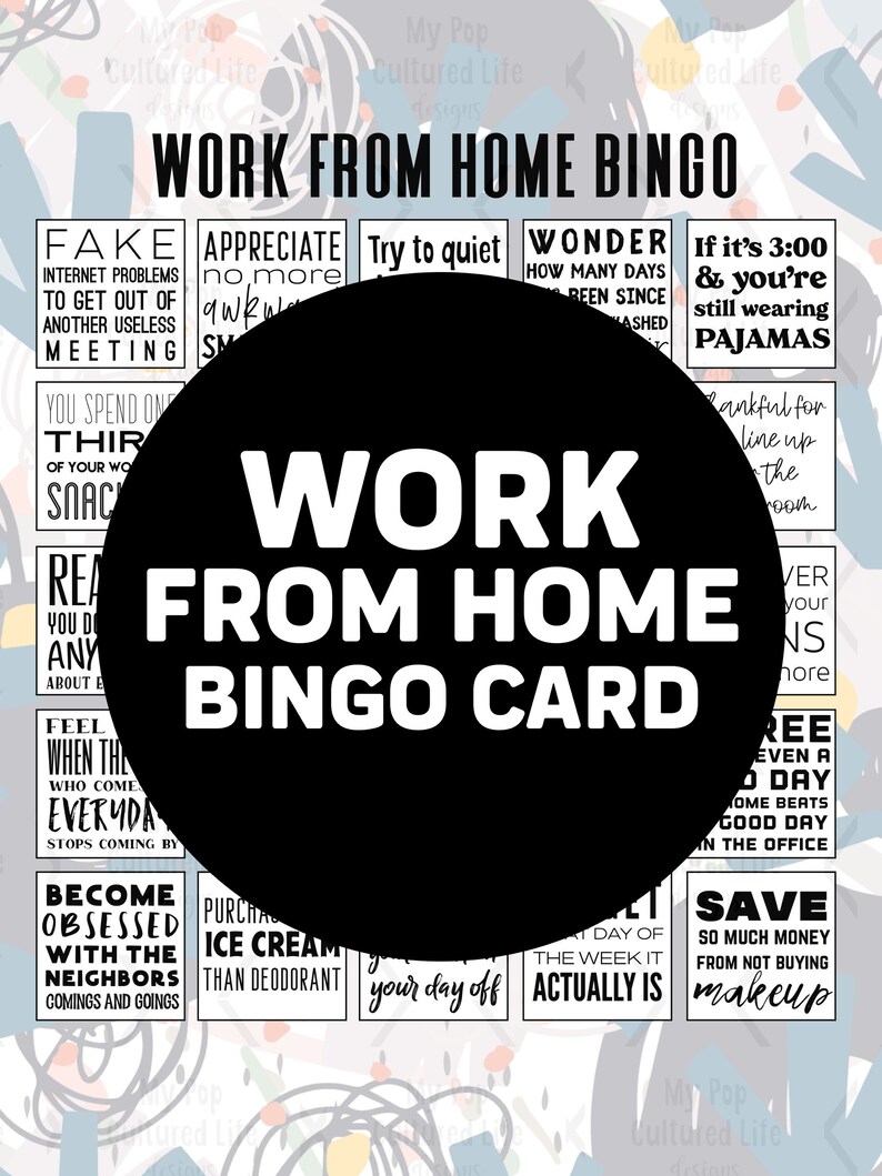 Digital Prints Bingo Card Work From Home Bingo Work From Etsy
