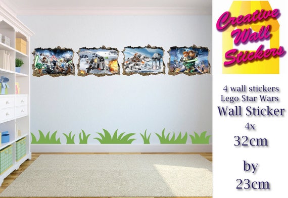 lego 4 wall sticker's kids bedroom lego star wars hole in | etsy