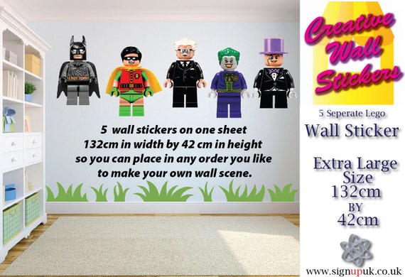 lego wall sticker batman theme kids bedroom 5 separate | etsy