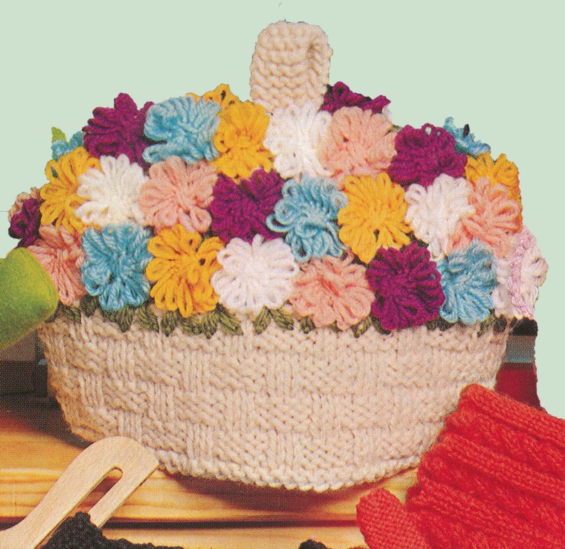 Vintage Knit Flower Basket Tea Cozy Pattern Etsy
