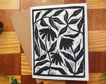 Black Daisy Card | Greeting Card | Handprinted Card