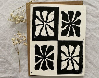 Four Flower Card | Greeting Card | Handprinted Card