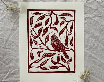 Cardinal Print | Handprinted | Handmade Art Print