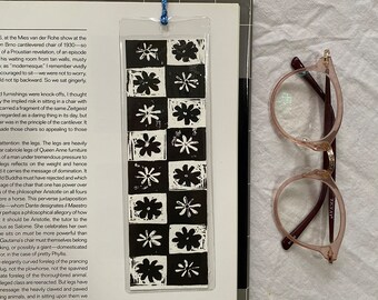 Checkered Flower Bookmark | Handprinted | Handmade | Handmade Bookmark | Floral Bookmark