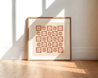 60s Floral Checkerboard Print