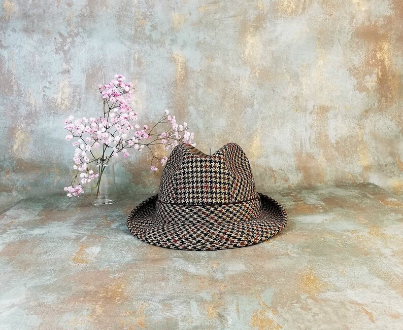 Brown Houndstooth Trilby Hat Size 59 Cm Us 7 3 8 In Etsy Brown Houndstooth Trilby Hat Size 59 Cm Us 7 3 8 In Etsy
