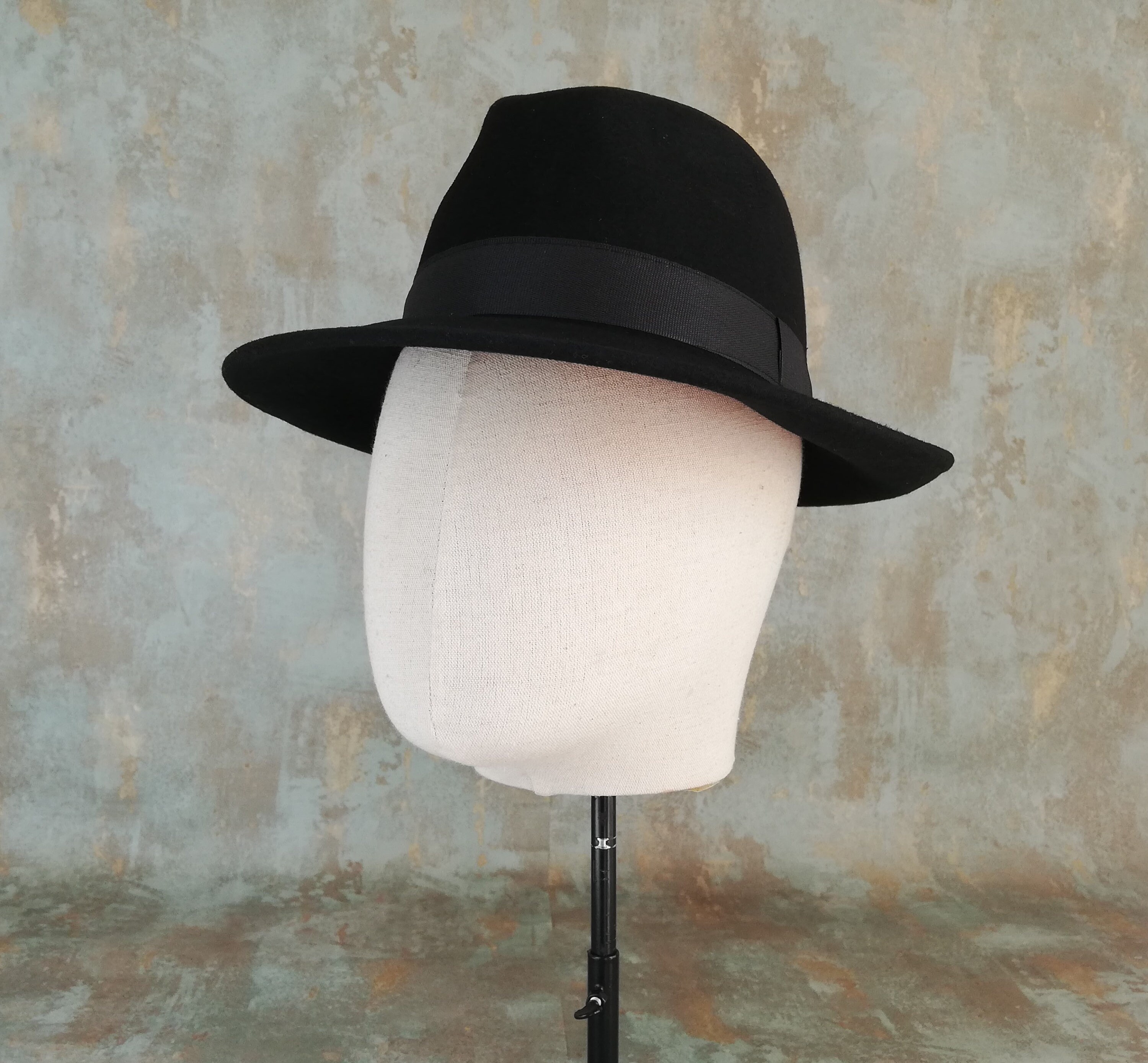 Black Wide Brimmed Hat From 1980s Size 59 Cm Us 7 3 8 Etsy
