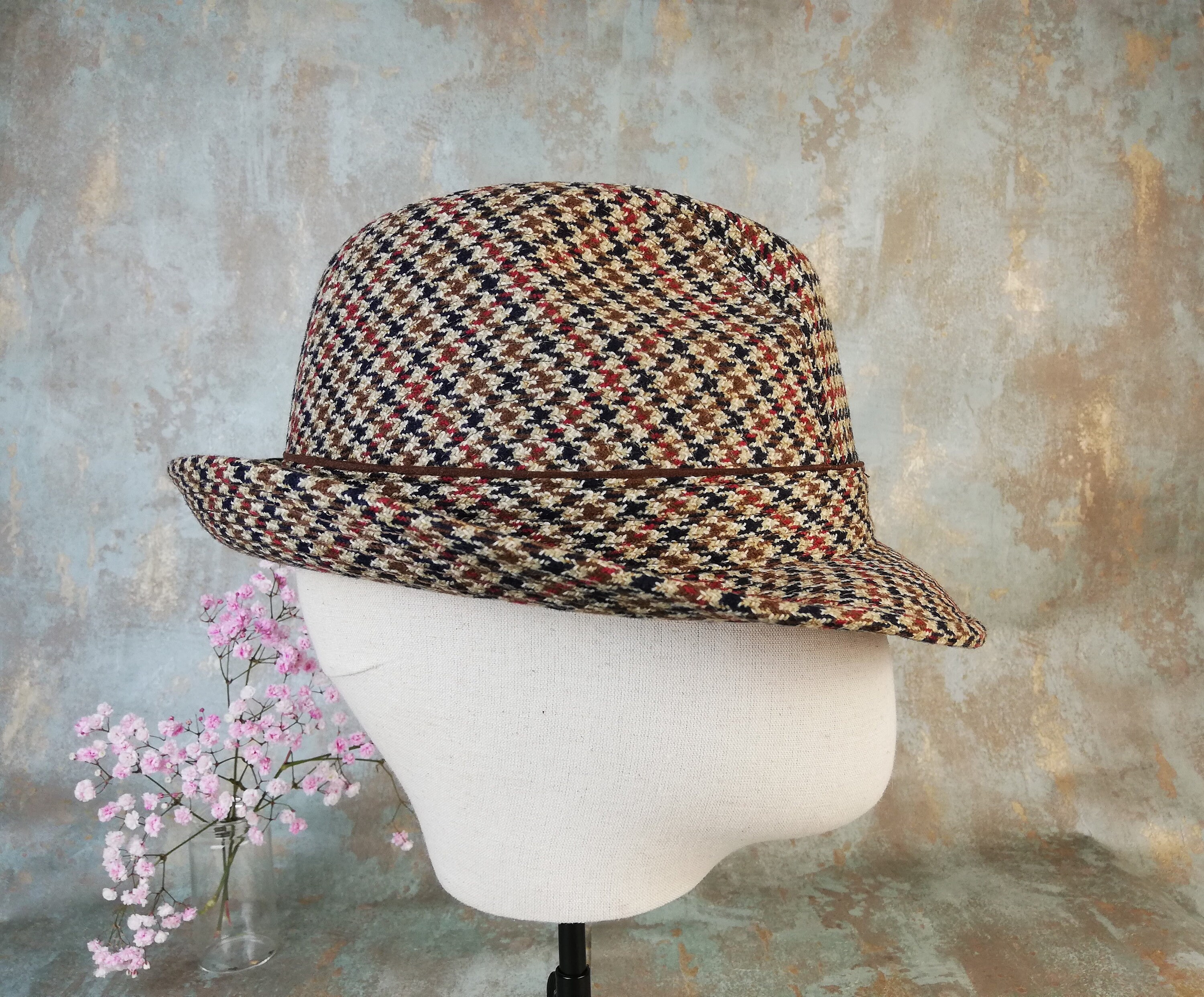 Brown Houndstooth Trilby Hat Size 59 Cm Us 7 3 8 In Etsy Brown Houndstooth Trilby Hat Size 59 Cm Us 7 3 8 In Etsy
