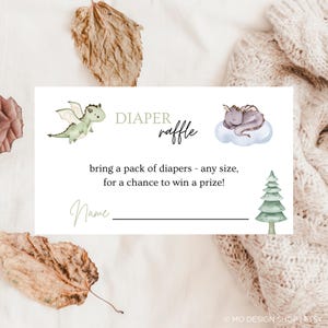 Tarjeta de rifa de pañales para baby shower con temática de dragón / Año del dragón / Niño y niña, género neutro / Personalizable / Editable / Bonita / Descarga instantánea