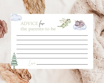 Tarjeta de consejos de género neutro para baby shower con diseño de dragón / Año del dragón / Niño y niña / Personalizable / Editable / Mágica y linda / Descarga instantánea