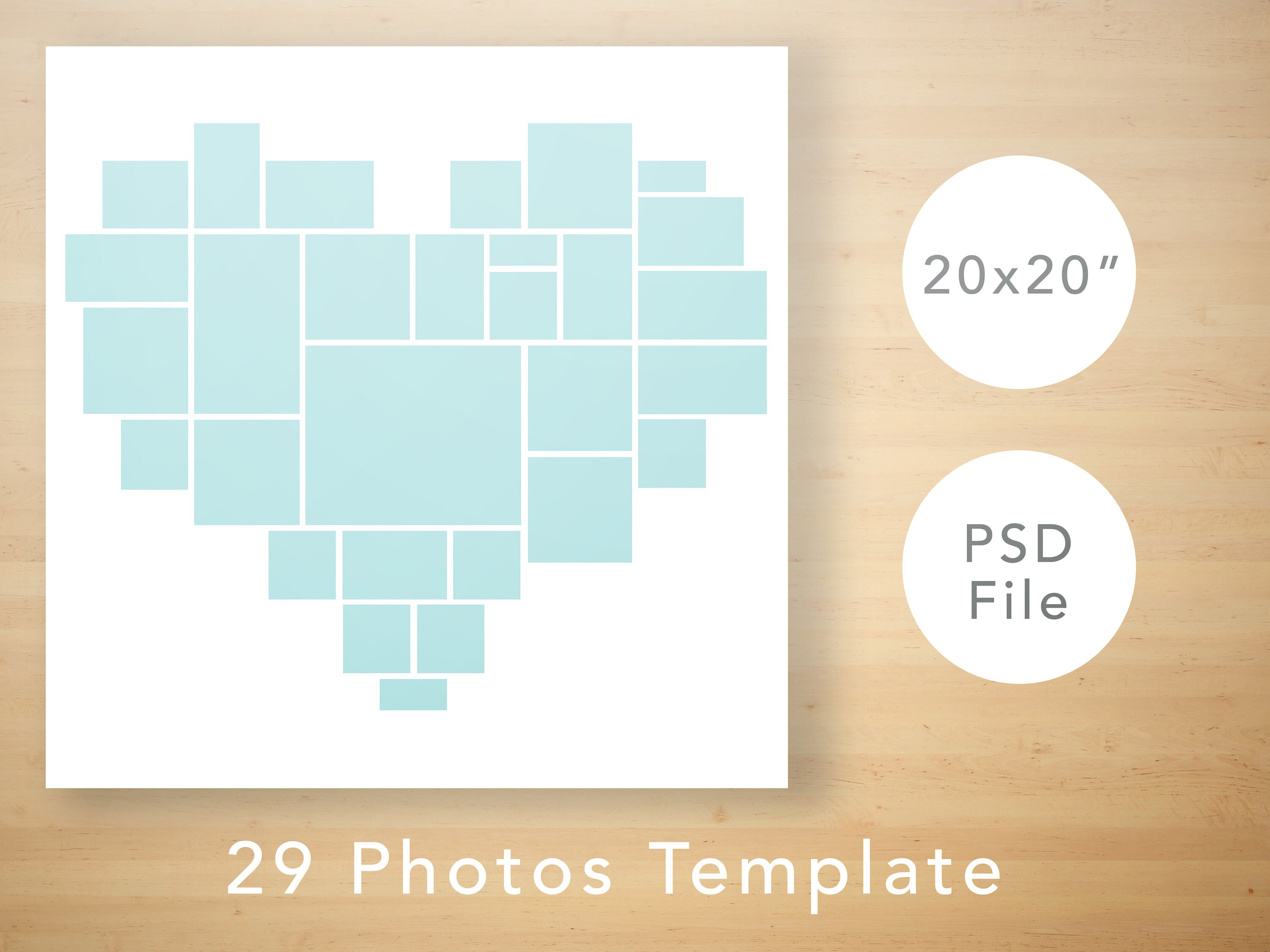 20x20 Heart Photo Collage Template Collage Etsy