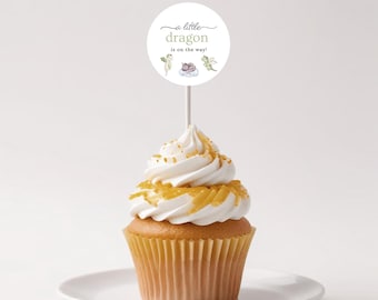 Adorno para cupcakes de baby shower con temática de dragón de género neutro / Año del dragón / Niño y niña / Personalizable / Editable / Lindo y mágico / Descarga instantánea