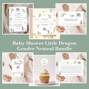 Paquete de baby shower de género neutro con temática de dragón / Año del dragón / Niño y niña / Paquete lindo / Editable / Mágico / Descarga instantánea