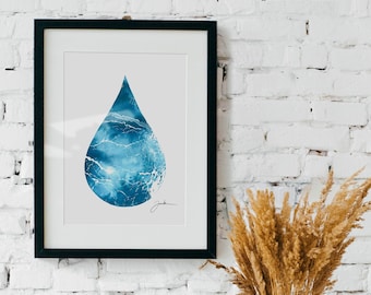 Oceans Drop, FINE ART PRINT, Aquarelle Painting, Blue, Sea, Ocean, Illustration