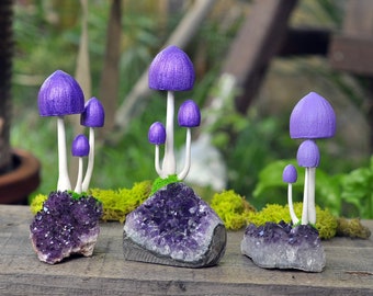 Tiny Mushrooms Family Sculpture, Amethyst Crystal Cluster for Home Decoration, Mushrooms Decorative Ornament, Farmhouse Style Decoration