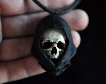 Assassin Skull Necklace, Unique Hooded Skull Pendant, Men's Dark Fashion, Necromancer Larp Accessories, Macabre Jewelry, Gothic Jewelry