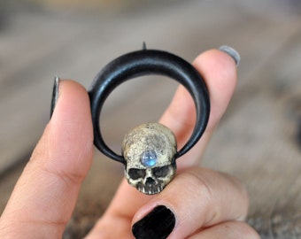 Skull Moon Pendant, Crescent Sailor Moon Pendant, Human Skull Necklace, Resin Jewelry, Gothic Style Pendant