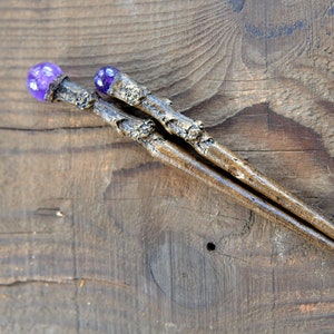Amethyst Hair Wands, Amethyst Hair Sticks, Women's Hair Accesory, Healing with Amethyst, Realistic Wooden Stick, Handcrafted Hair Pins, Gift