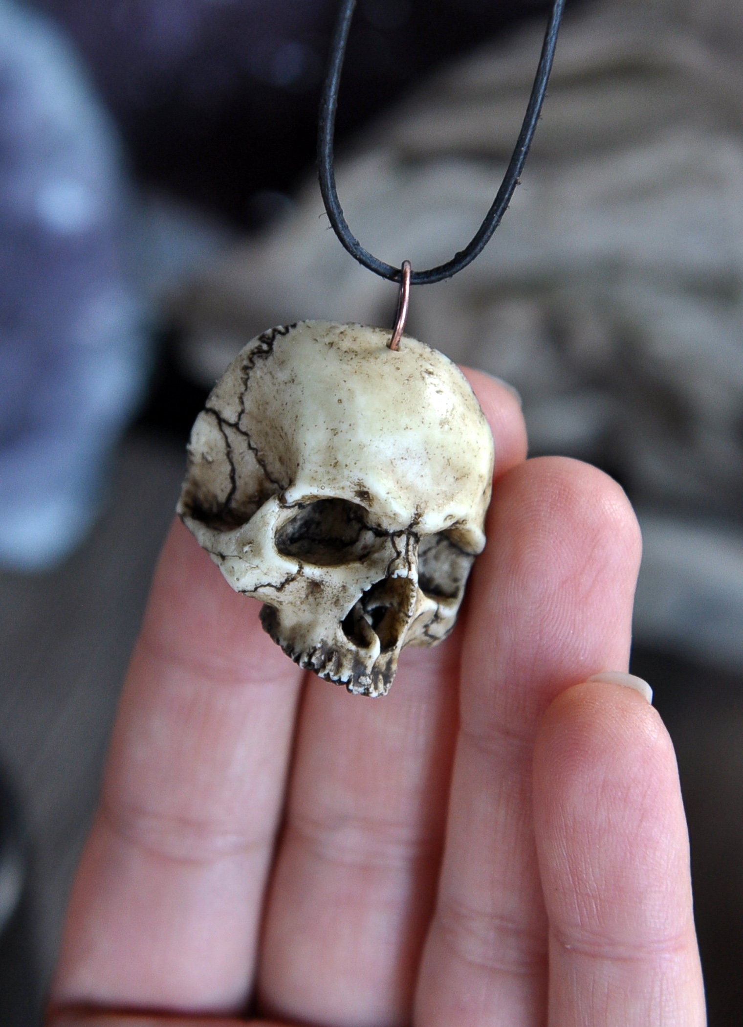 Gothic Skull Necklace, Realistic Skull Pendant, Skull Jewelry for