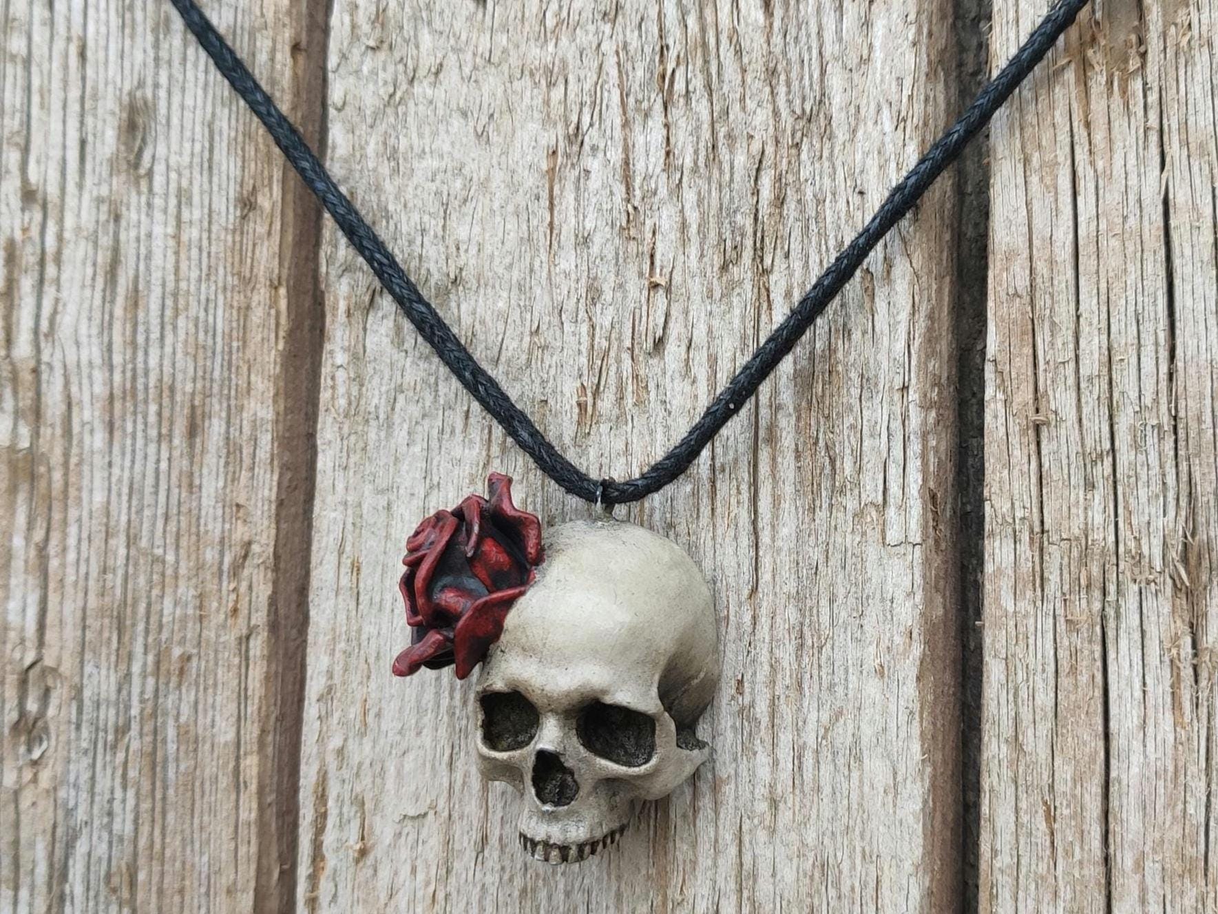 URONE Collana Gotica Con Teschio E Rosa Nera: In Argento Sterling 925, Ciondolo Regolabile Per Donne E Ragazze