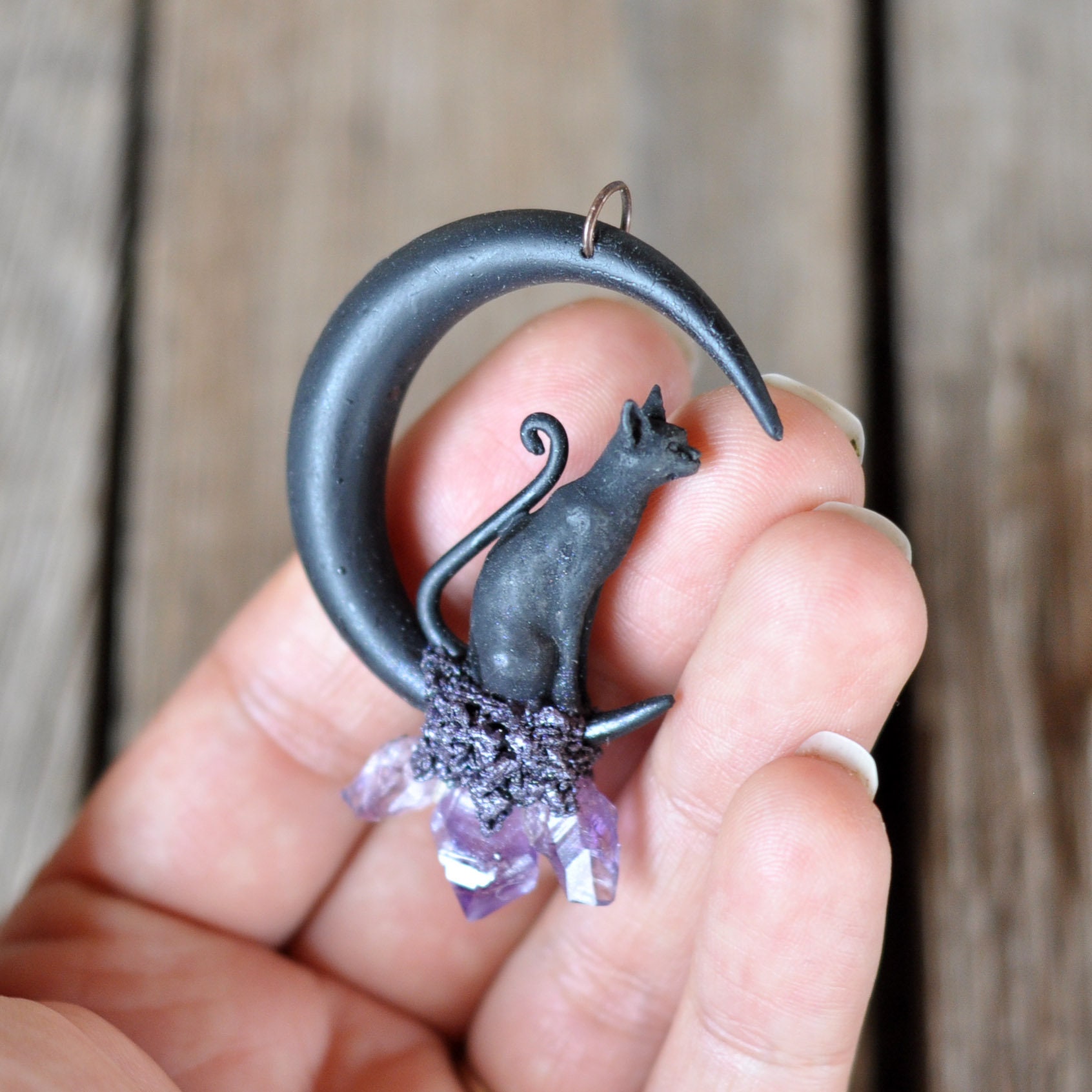 Black Cat Pendant, Cat Jewelry, Crescent Sailor Moon Black Cat Pendant, Cat Jewelry, Crescent Sailor Moon