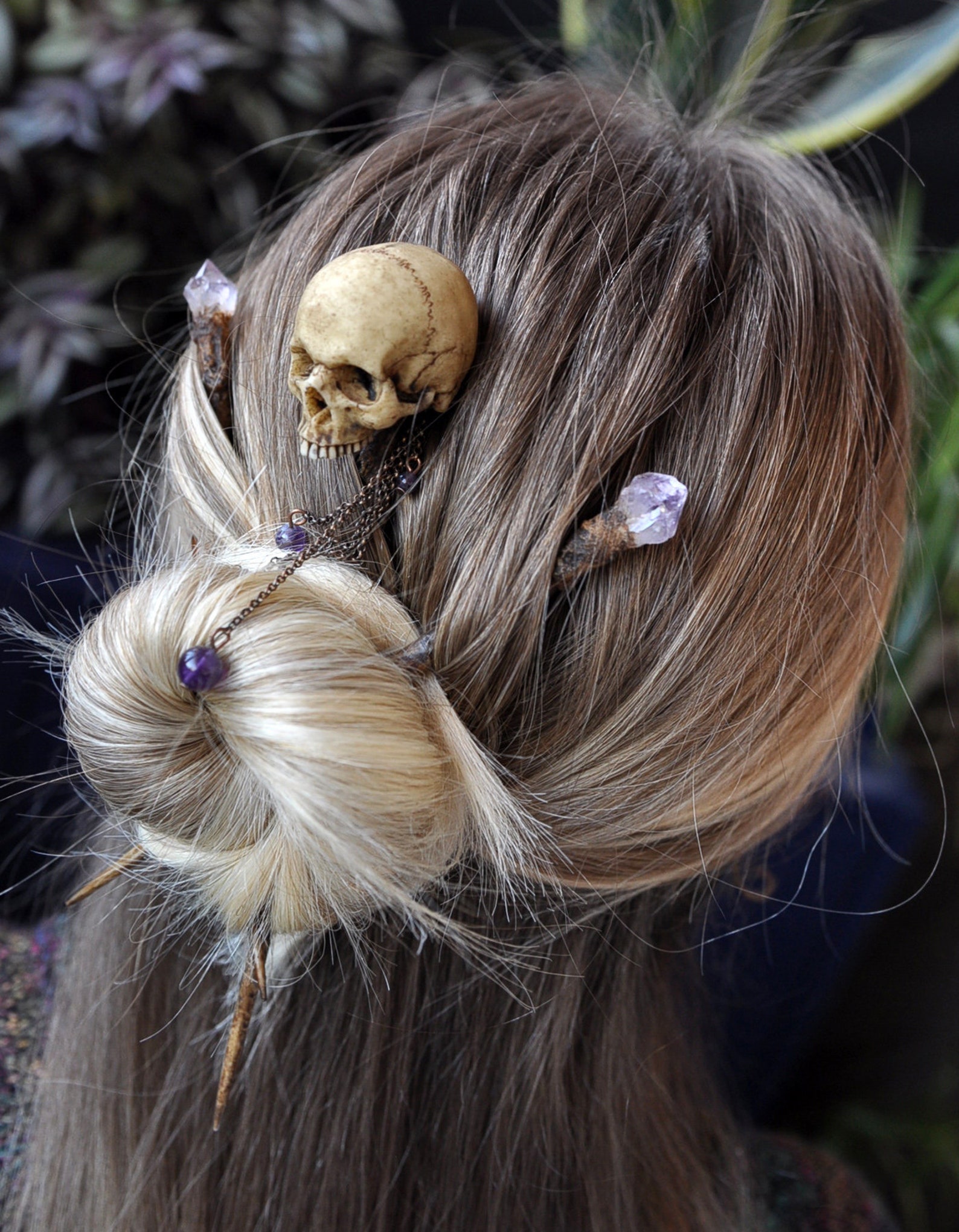Realistic Human Skull Hair Sticks Realistic Tree Branch Hair Etsy