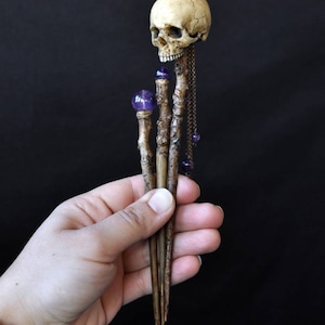 Realistic Human Skull Hair Sticks, Realistic Tree Branch Hair Wand, Amethyst Hair Accessories, Gothic Style Wedding Accessorize, Hair Sticks