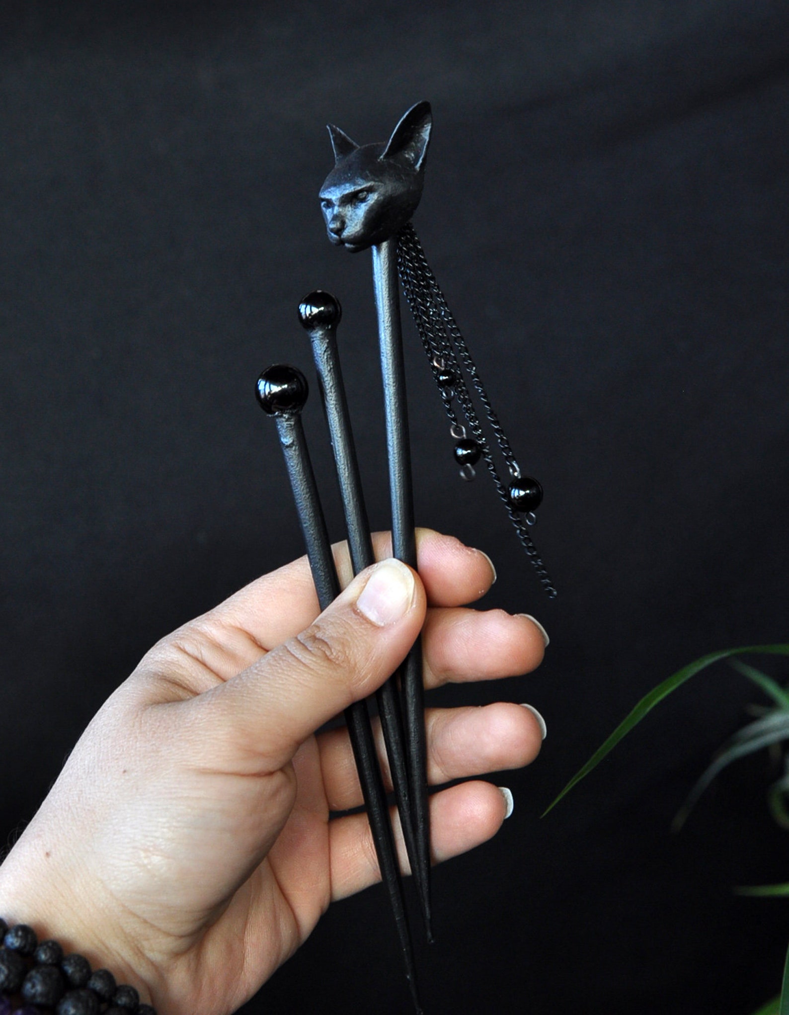 Black Cat Hair Sticks Black Hair Wand Black Onyx Hair Etsy