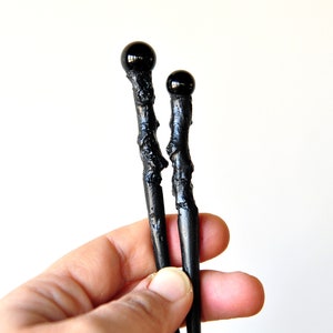 Onyx Hair Wands, Onyx Hair Sticks, Women&#39;s Hair Accesory, Healing with Onyx, Realistic Wooden Stick, Handcrafted Hair Pins, Gift
