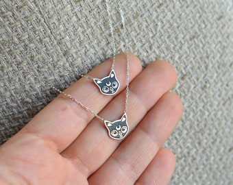 925 Sterling Silver Luna Necklace, Lazer Curved Luna Necklace, Cat Jewelery, Cat Pendant