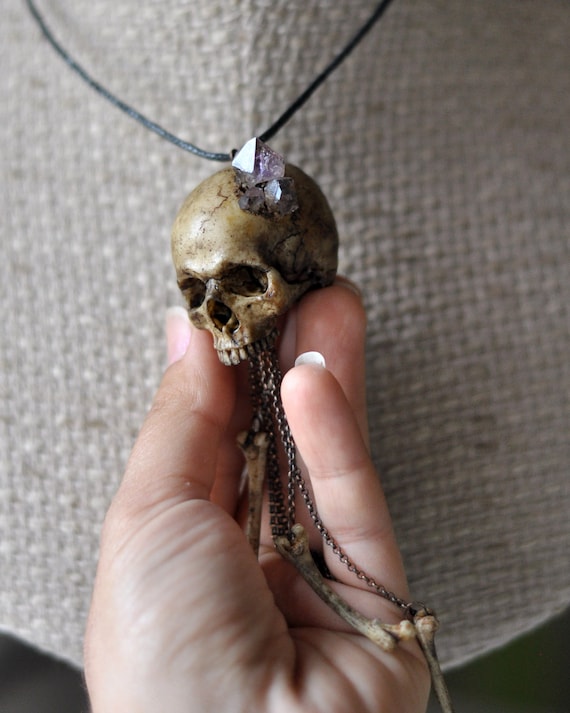 European Crystal Skull, Sterling Silver Necklace, Skull Necklace,  Handcrafted Skull Necklace, Jet Black European Crystal Skull