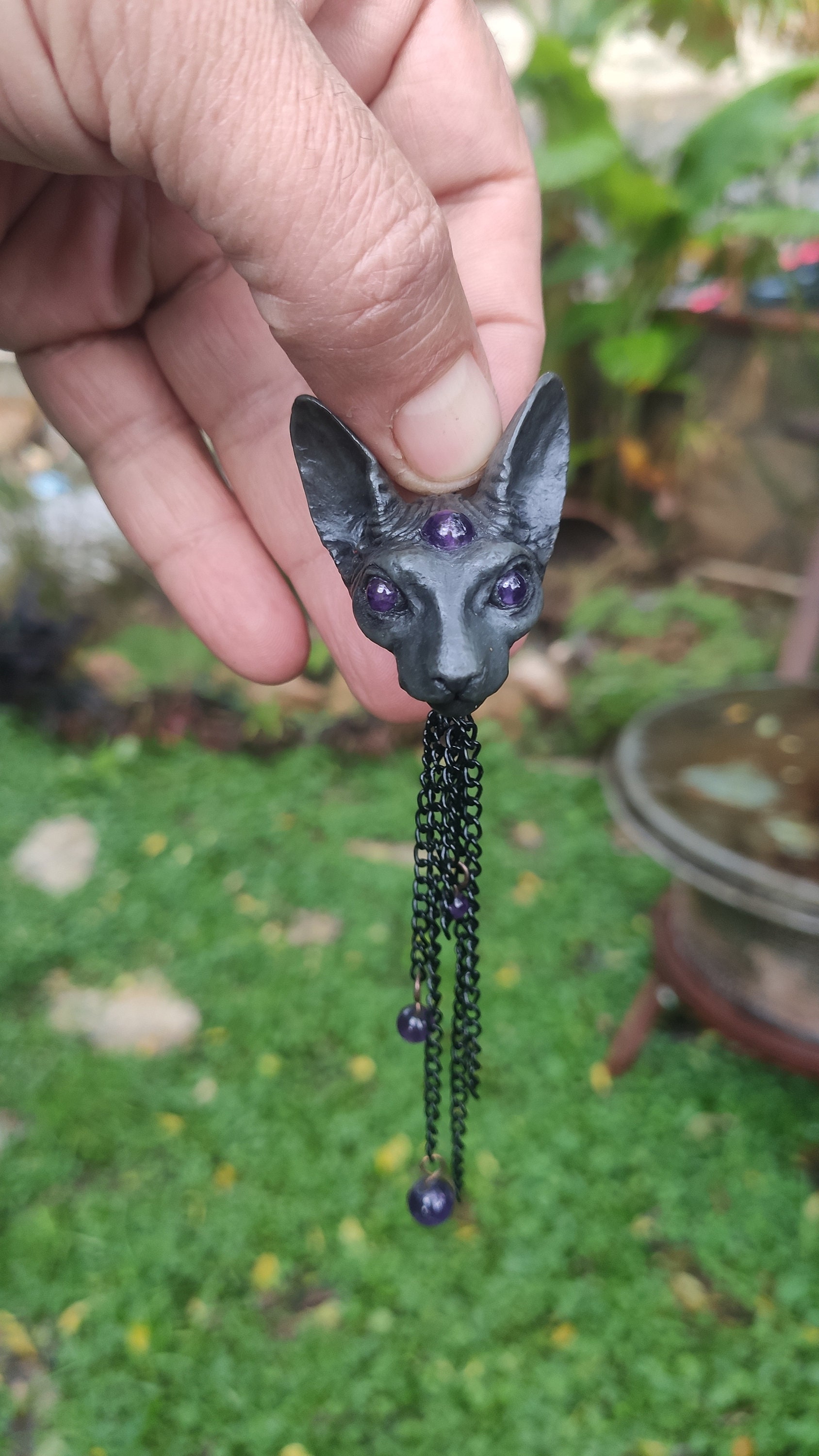 Sphynx Cat Necklace, Sphynx Cat Miniature Sculpture Pendant
