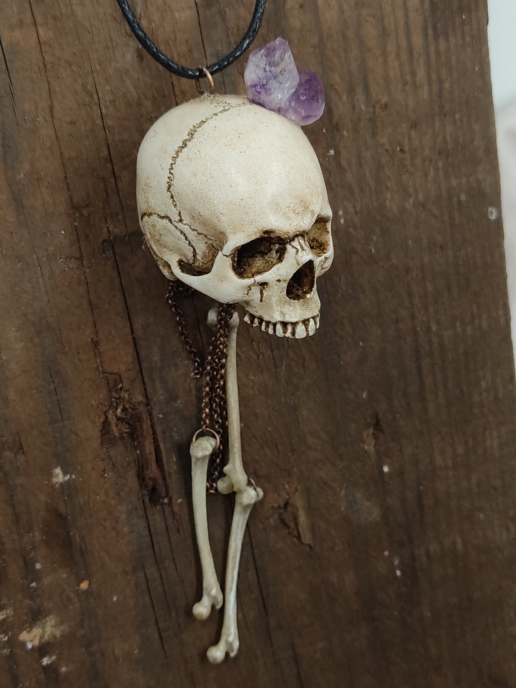 High Detailed Realistic Human Skull Necklace Bones and Skull Pendant Gothic Style Jewelry Gothic Accessories Amethyst Crystal Skull Etsy