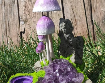 Amethyst Crystal, Decorative Mushrooms Family, Decorative Rocks and Geodes, Healing Crystals, Candle Holder for Home Decor, Mother's Gift