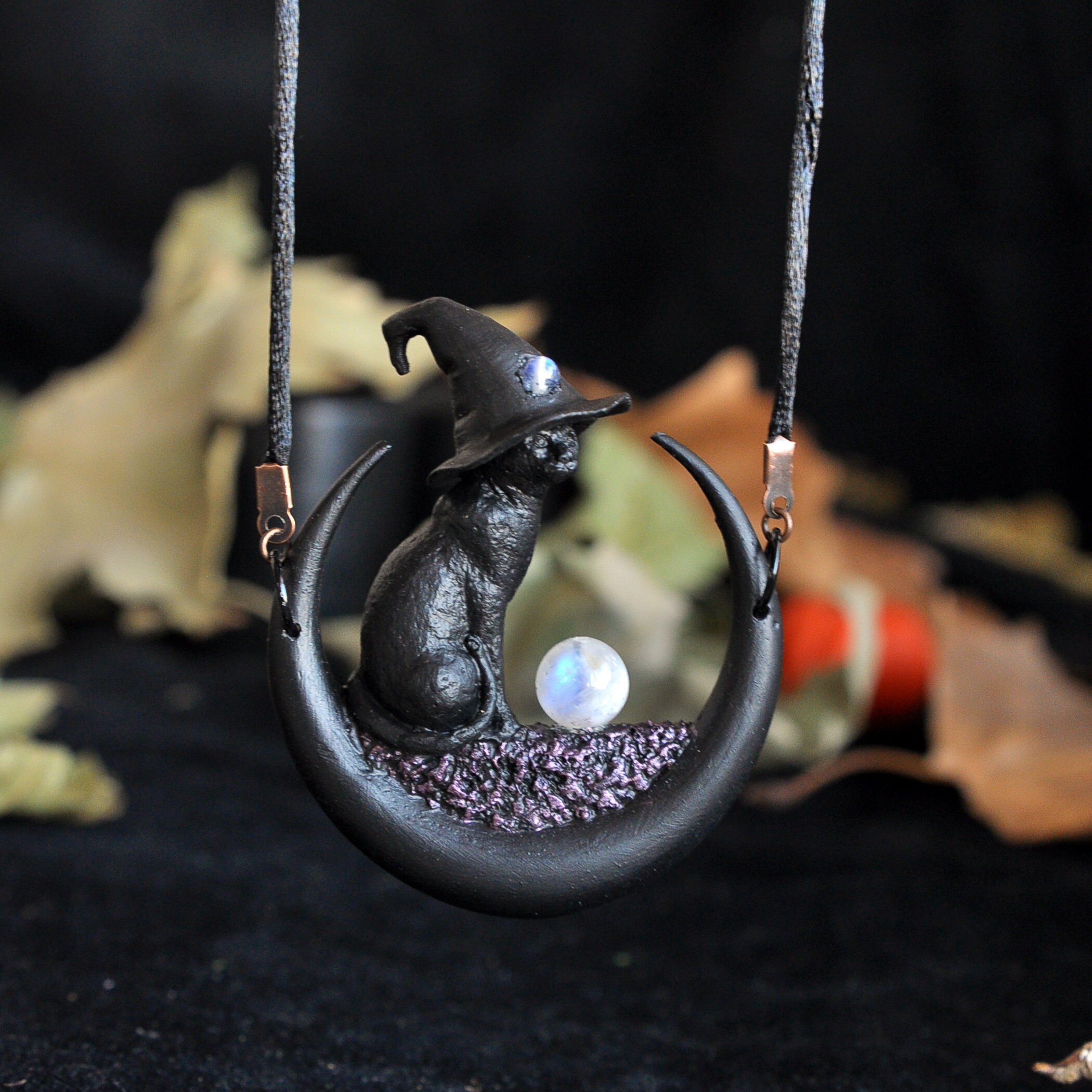Witch Cat Pendant Black Cat Pendant Crescent Sailor Moon | Etsy
