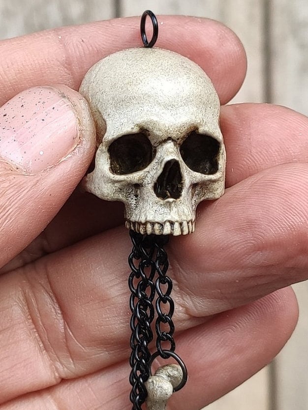 Skull and Bones Pendant, Skull Necklace for Halloween, Victorian