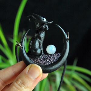 Witch Cat Pendant Black Cat Pendant Crescent Sailor Moon - Etsy