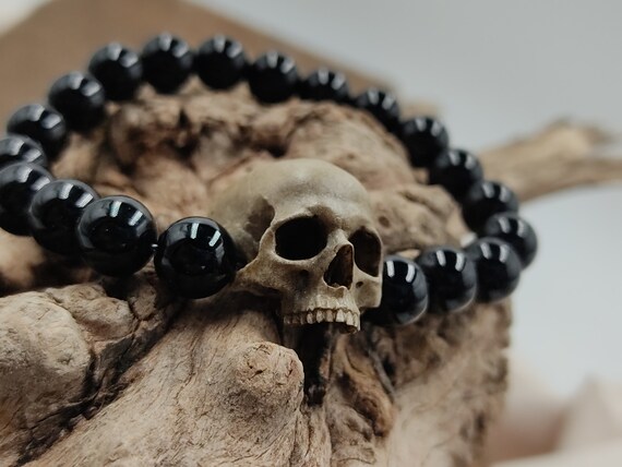 Gothic Skull Bracelet, Onyx Beads, Dark Fashion Jewelry - Etsy