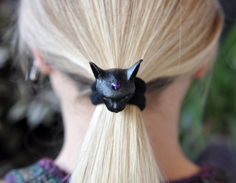 Black Cat Hairgrip, No-Slip Hair Grip, Amethyst Hair Accessories, Gothic Style Hair Accessories, Gothic Style Hairgrip, Hair Jewelry