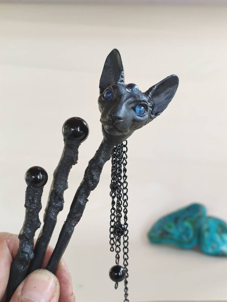 Black Sphynx Cat Hair Sticks 3rd eye Hair Wand Onyx Hair Etsy