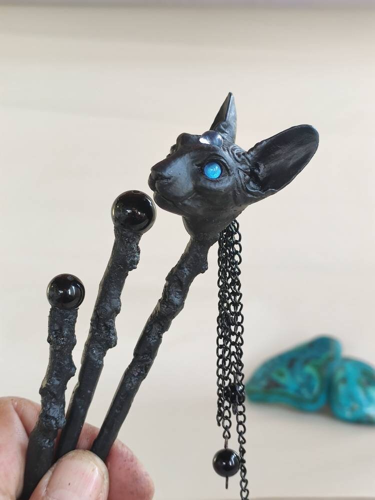 Black Sphynx Cat Hair Sticks 3rd eye Hair Wand Onyx Hair Etsy