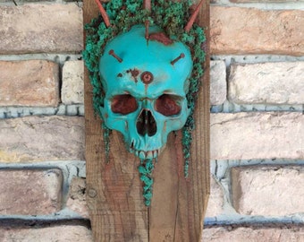 Decorative Fantasy Skull Art, Gothic Skull Wall Decor, Fantasy Home Decor, Rusty Art, Steampunk Style Skull Art Object, Rust Effected Art
