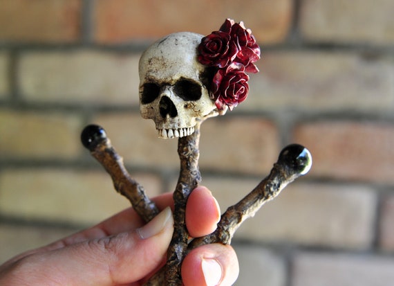 Red Skull Rose Hair Accessory Gothic Bright Red Ruffled Skull Hair Flower Clip Ideal for  main image 4